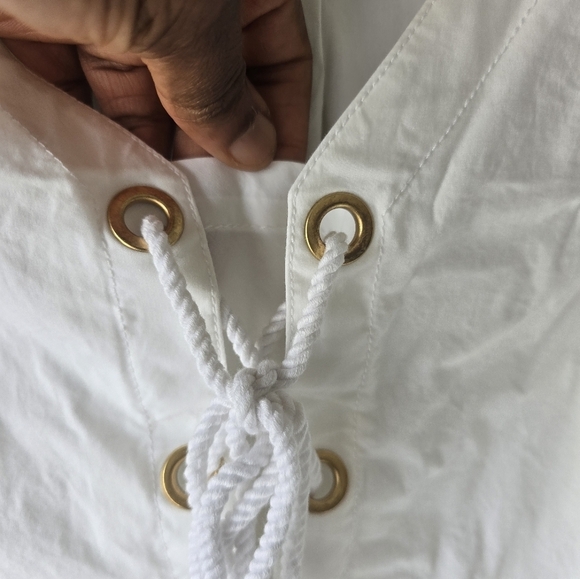 Trina Turk White Nautical Lace-Up Sleveless Top Sz S Tie Front Normcore - Picture 8 of 11